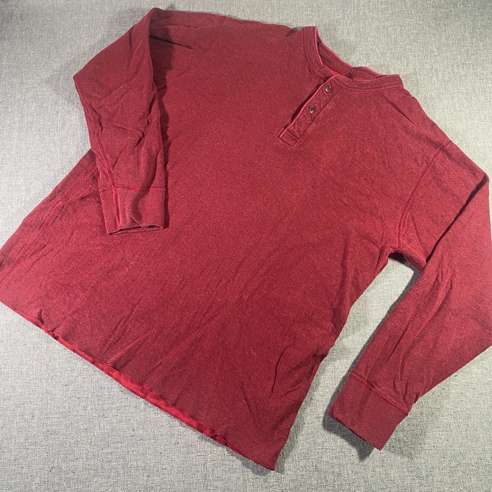 LL Bean Double Layer Henley Shirt Mens Size XLT Red Long Sleeve